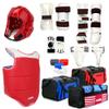 AAMA Complete Taekwondo Sparring Protective Gear Equipment Set w/Shin Instep and Hand Protector Glove - Red view 1