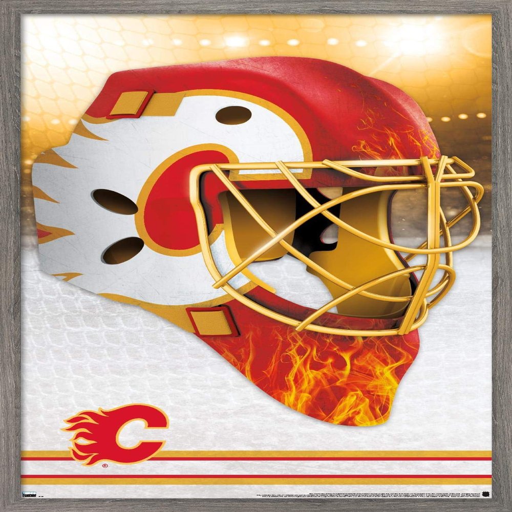 Trends International NHL Calgary Flames - Mask 20 Wall Poster, 34L x 22.4W, Barnwood Framed Version