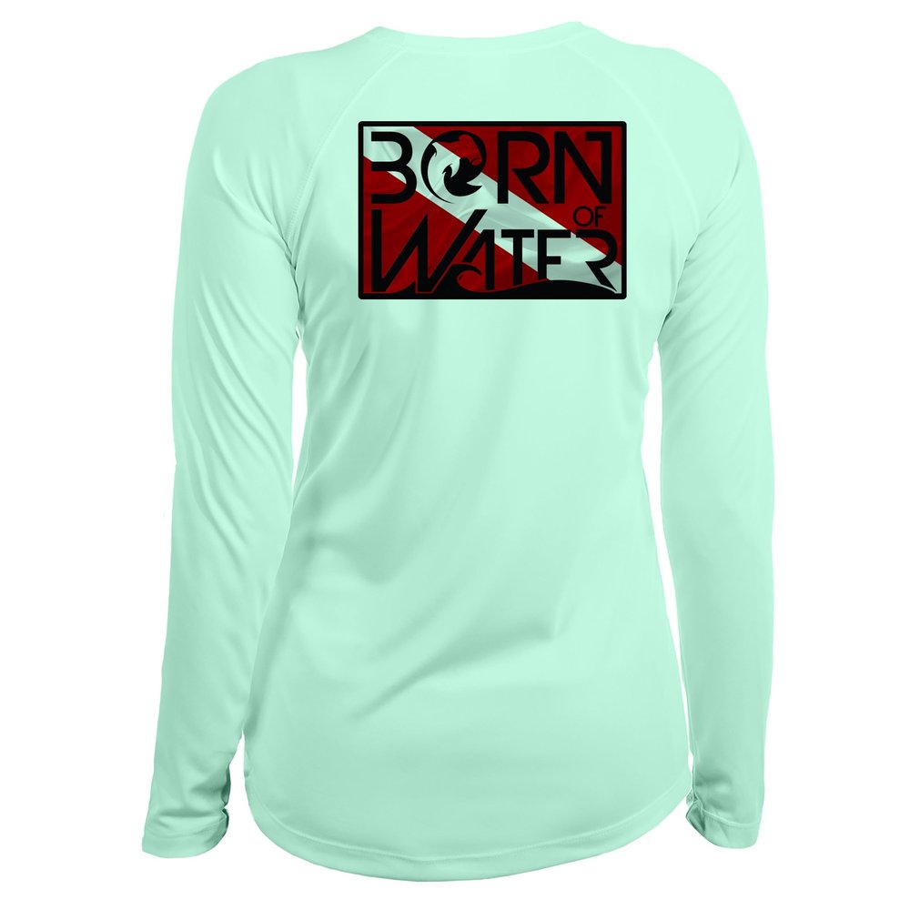 Circling Hammerhead Shark Dive Flag Shirt: Women's UV UPF+ 50 Long Sleeve - Seagreen - L