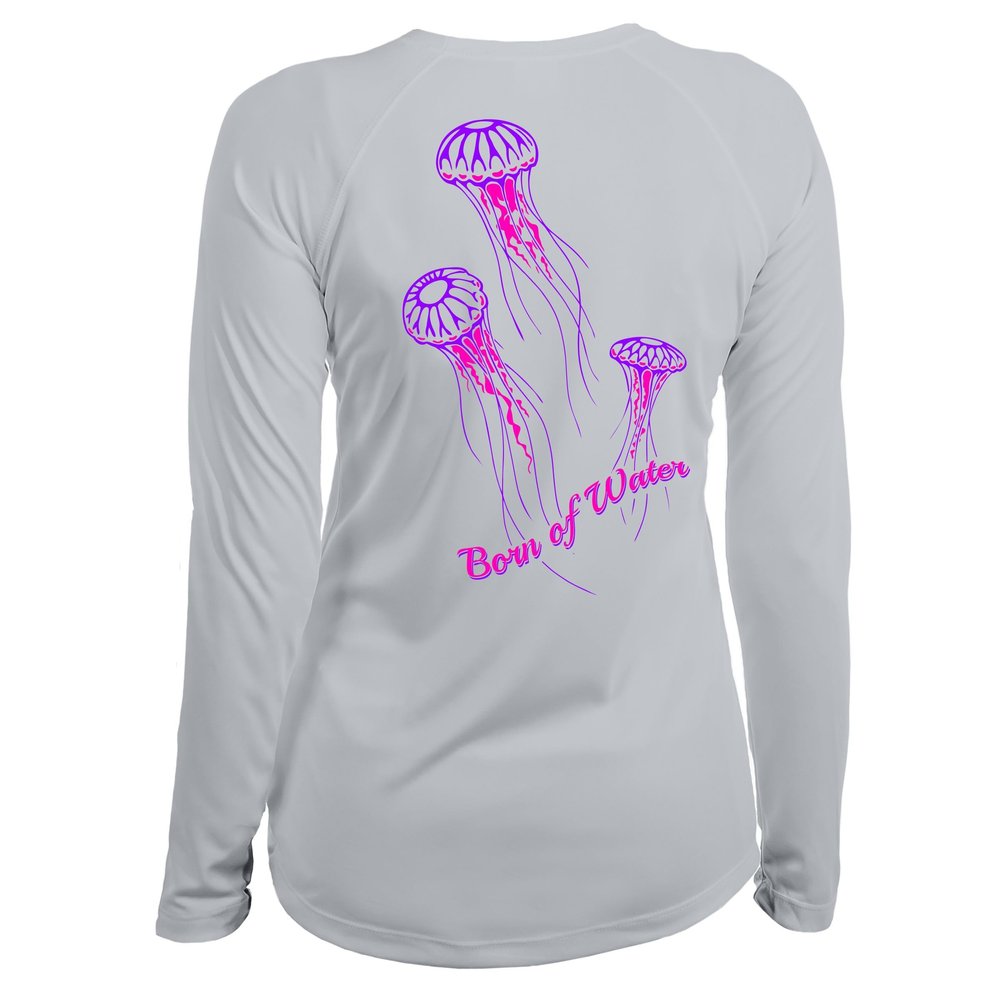 Born of Water Jellyfish Scuba Diving Shirt: Women's UV UPF+ 50 Long Sleeve - Gray - M
