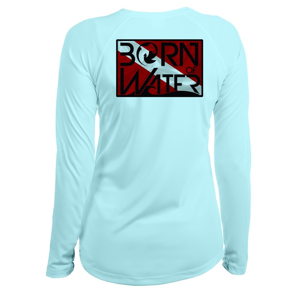 Circling Hammerhead Shark Dive Flag Shirt: Women's UV UPF+ 50 Long Sleeve - Light Blue - L