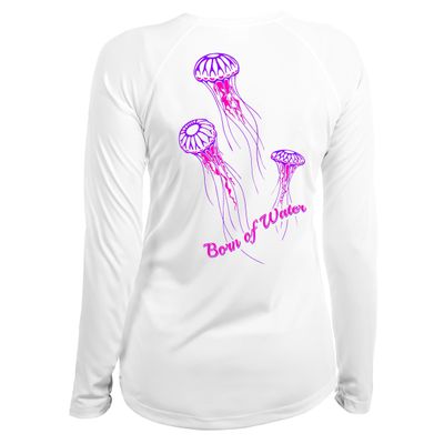 Born of Water Jellyfish Scuba Diving Shirt: Women's UV UPF+ 50 Long Sleeve - White - 2XL