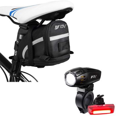 BV Large Bike Saddle Bag and Rechargeable Bike Light