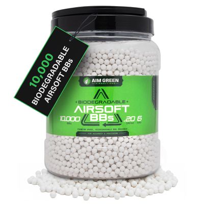 Aim Green Biodegradable Airsoft BBS, Premium-Grade 6mm Airsoft BBS, 20g, 25g, 32g, 36g, 40g, 2,500, 5,000, 10,000 Count