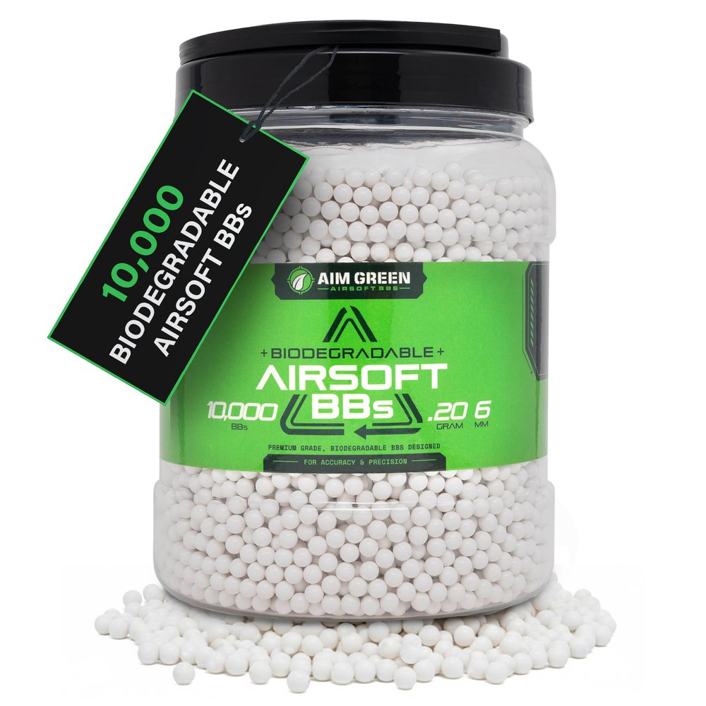 Aim Green Biodegradable Airsoft BBS, Premium-Grade 6mm Airsoft BBS, 20g, 25g, 32g, 36g, 40g, 2,500, 5,000, 10,000 Count