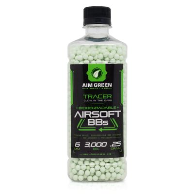 Aim Green Tracer Biodegradable Airsoft BBS, Glow-in-The-Dark BBS, 3,000 Count, .25 Grams