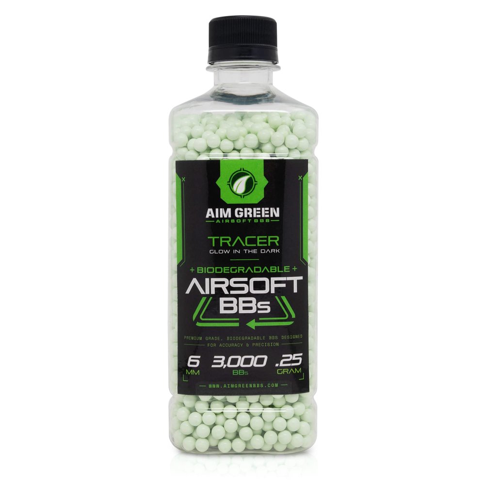 Aim Green Tracer Biodegradable Airsoft BBS, Glow-in-The-Dark BBS, 3,000 Count, .25 Grams