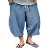 EKLENTSON Mens Long Shorts Cotton Linen Pants for Men Casual Beach Yoga Capri Pants Lounge Baggy Trousers, Light Blue, 38 view 1
