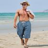 EKLENTSON Mens Long Shorts Cotton Linen Pants for Men Casual Beach Yoga Capri Pants Lounge Baggy Trousers, Light Blue, 38 view 2