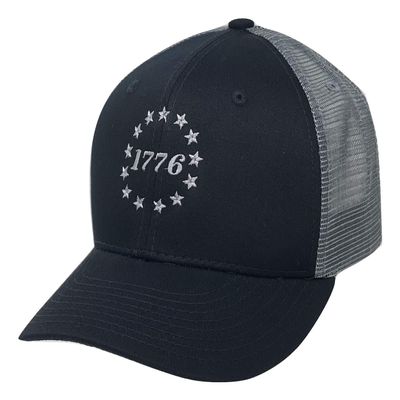 Betsy Ross USA First US Flag American Stars Trucker Embroidered Baseball Hat Cap - Black/Charcoal