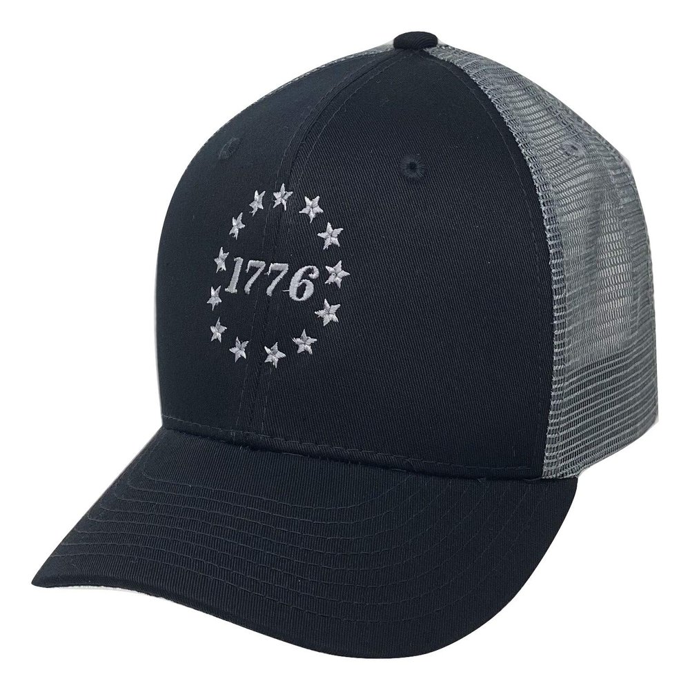 Betsy Ross USA First US Flag American Stars Trucker Embroidered Baseball Hat Cap - Black/Charcoal