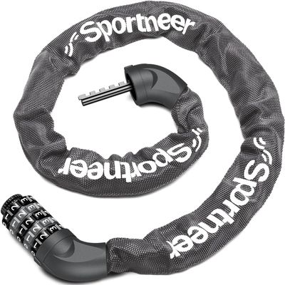 Sportneer 5 Digit Combination High Security Anti Theft Bike Chain Lock - 3.2/3.6/4ft Heavy Duty Resettable Keyless Bicycle Lock for Bike, Motorcycle, Scooter, Door & Gate - 6mm Thick
