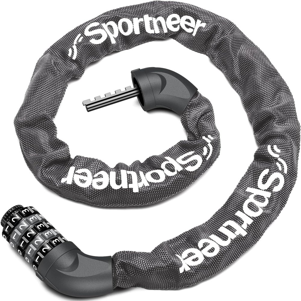Sportneer 5 Digit Combination High Security Anti Theft Bike Chain Lock - 3.2/3.6/4ft Heavy Duty Resettable Keyless Bicycle Lock for Bike, Motorcycle, Scooter, Door & Gate - 6mm Thick