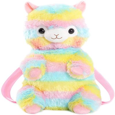 TOLLION Plush Stuffed Animal Backpack Bunny Backpack with Adjustable Gift for Women Girl (Rainbow Alpaca)