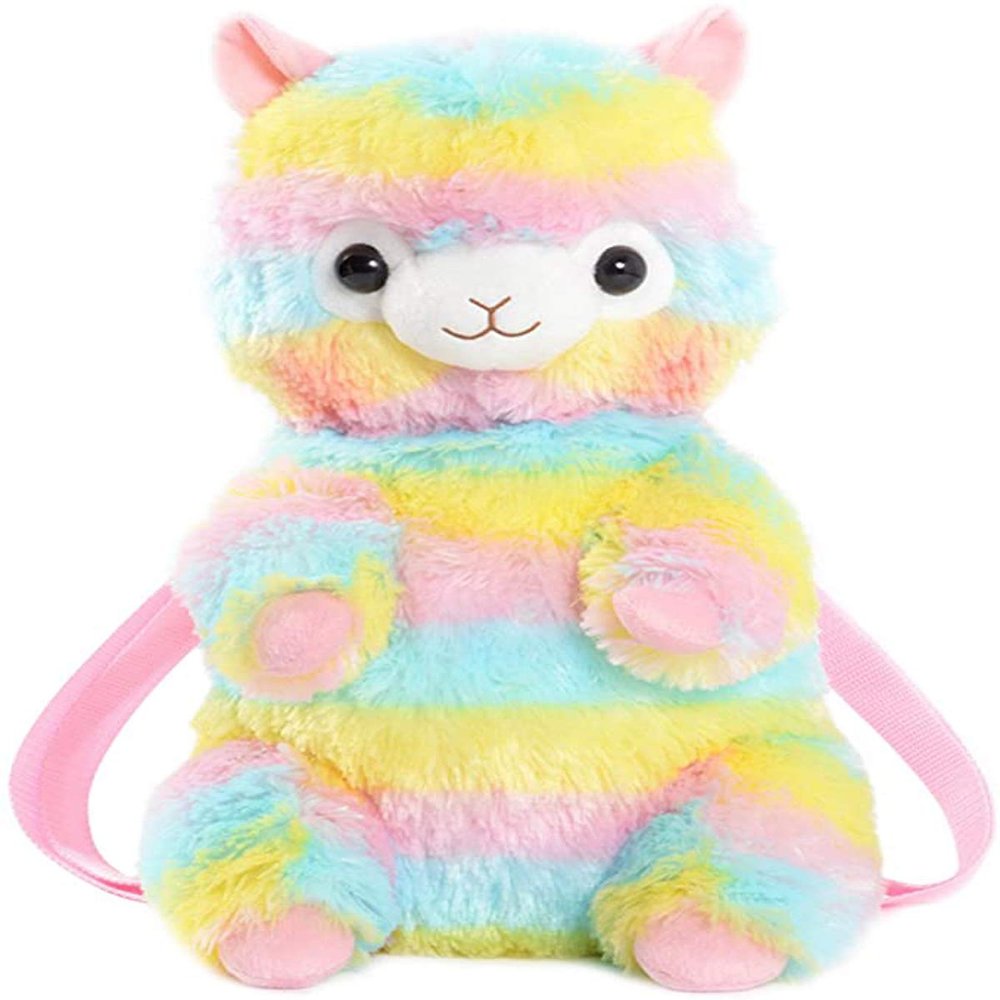 TOLLION Plush Stuffed Animal Backpack Bunny Backpack with Adjustable Gift for Women Girl (Rainbow Alpaca)