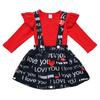 XFGLCK Toddler Baby Girls Valentines Day Outfit Ruffle Long Sleeve Shirt Tops +Heart Print Suspender Skirt 2Pcs Set (Red+Black, 18-24 Months) view 1