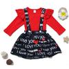 XFGLCK Toddler Baby Girls Valentines Day Outfit Ruffle Long Sleeve Shirt Tops +Heart Print Suspender Skirt 2Pcs Set (Red+Black, 18-24 Months) view 2