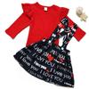 XFGLCK Toddler Baby Girls Valentines Day Outfit Ruffle Long Sleeve Shirt Tops +Heart Print Suspender Skirt 2Pcs Set (Red+Black, 18-24 Months) view 3