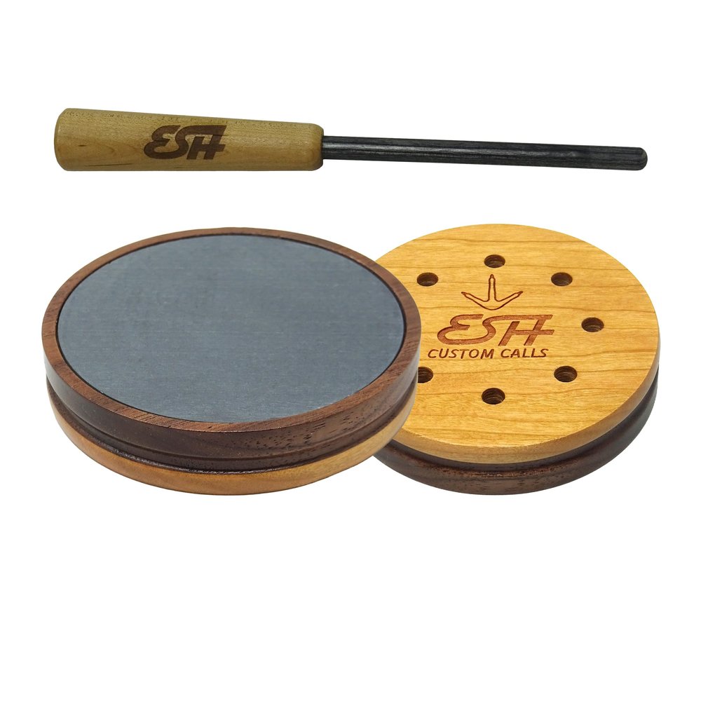 ESH Walnut Cherry Slate Turkey Pot Call with Dymondwood Striker Realistic Hen Sounds for Turkey Hunting Beginner & Pro Friction Call