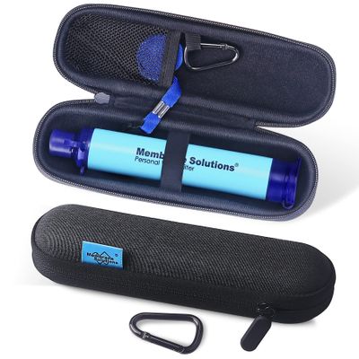 Membrane Solutions Personal Water Filter Straw with an Official Carry Case, Emergency Water Filter and Case Survival, Lightweight Water Purifier with Zip Lock Bag for Camping Hiking Gear(Blue)