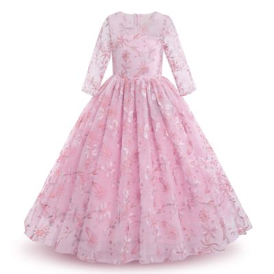 Embroidered Floral Flower Girl Lace Dress for Kids Wedding Bridesmaid Pageant Party Prom Formal Ball Gown Princess Tulle Dresses for Casual Photography Photoshoot Dusty Pink 3-4T