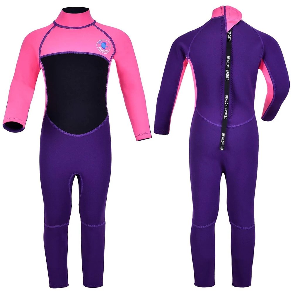 REALON Kids Wetsuit for Girls Boys Toddler and Youth 3mm Neoprene Child Full Wet Suits Warm in Cold Water Thermal Swimsuit Back Zip for Swimming Diving Jet Skiing Surfing