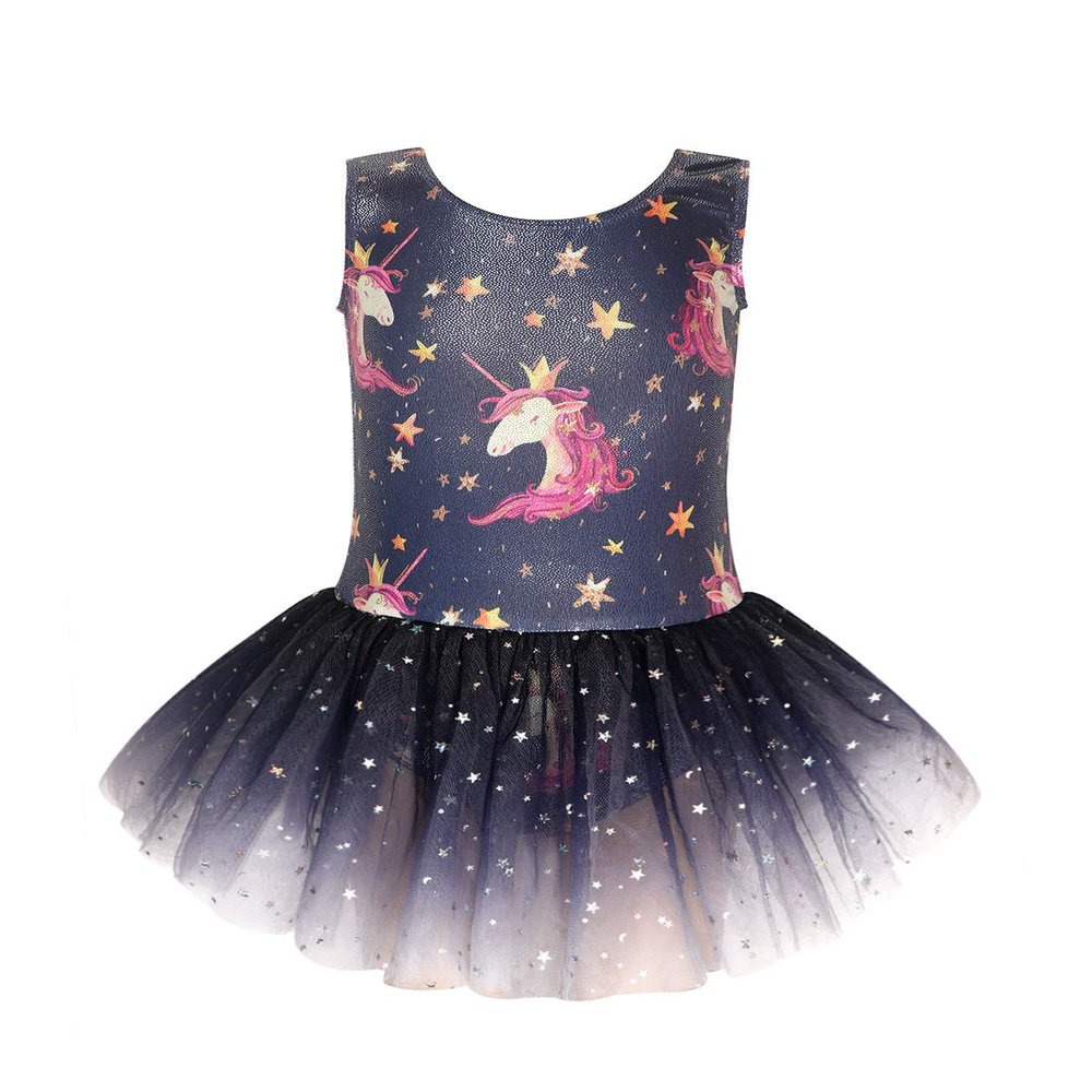 EQSJIU Unicorn Gymnastics leotards with skirt for girls size 7-8 7/8 years old tulle skirt dance dresses crown crowned unicorn blue