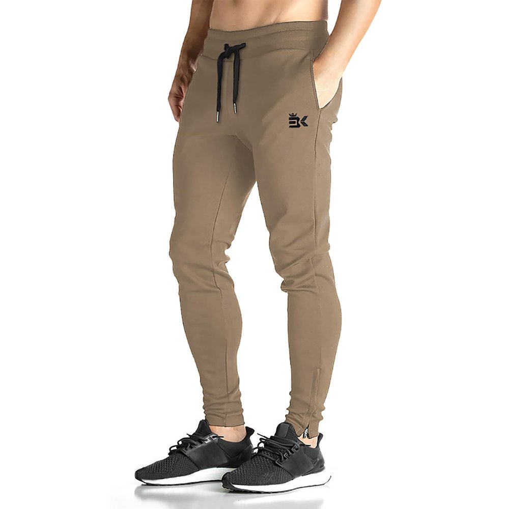 BROKIG Mens Zip Joggers Pants - Casual Gym Workout Track Pants Comfortable Slim Fit Tapered Sweatpants with Pockets (XX-Large, Beige)