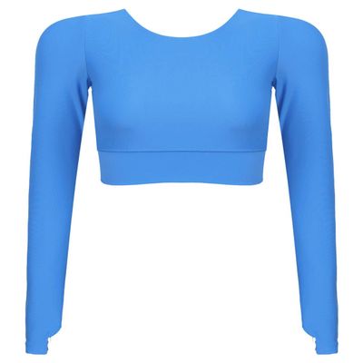 Hansber Women's Criss Cross Compression Crop Top Long Sleeve Yoga Sport Tops Sexy Workout Shirts with Thumb Holes Blue L