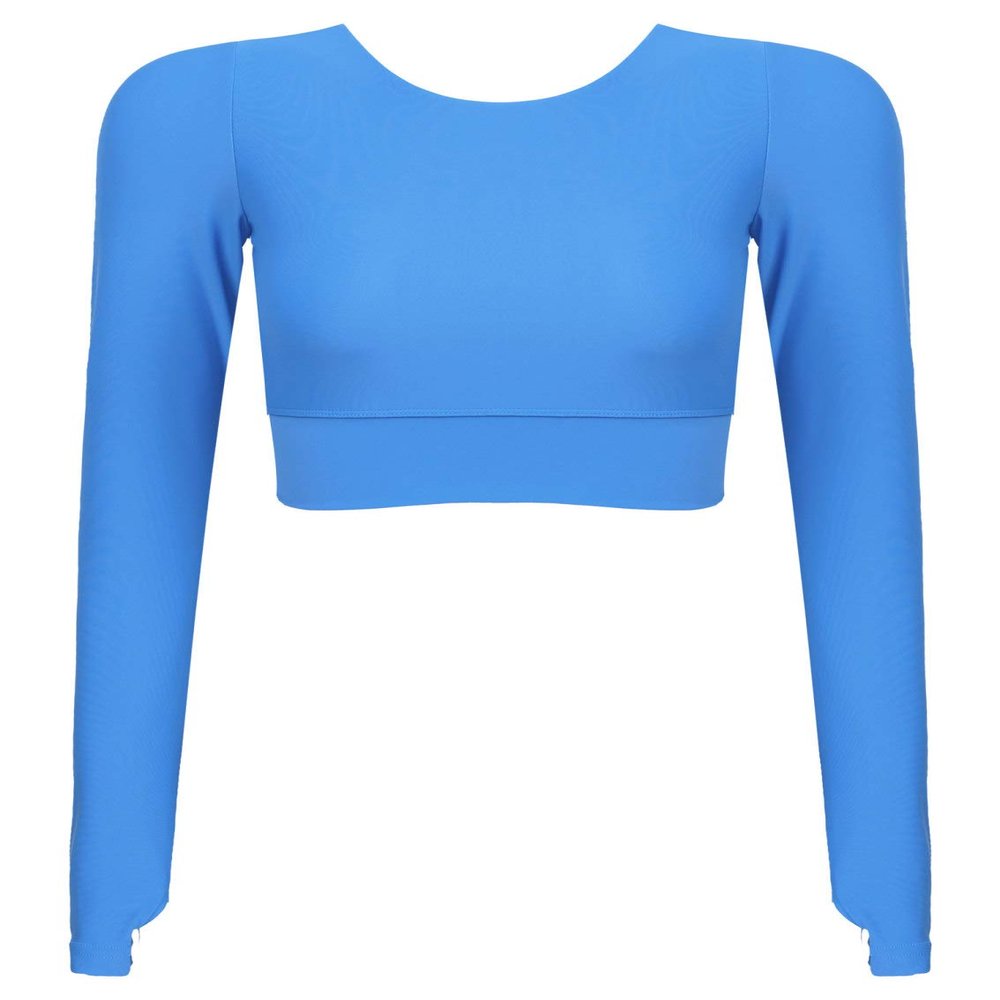 Hansber Women's Criss Cross Compression Crop Top Long Sleeve Yoga Sport Tops Sexy Workout Shirts with Thumb Holes Blue L