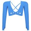 Hansber Women's Criss Cross Compression Crop Top Long Sleeve Yoga Sport Tops Sexy Workout Shirts with Thumb Holes Blue L view 2