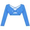 Hansber Women's Criss Cross Compression Crop Top Long Sleeve Yoga Sport Tops Sexy Workout Shirts with Thumb Holes Blue L view 4