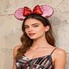 A Miaow 3D Black Mouse Sequin Ears Headband MM Glitter Butterfly Hair Clasp Park Supply Adults Women Photo Accessory (Pink and Red) view 4