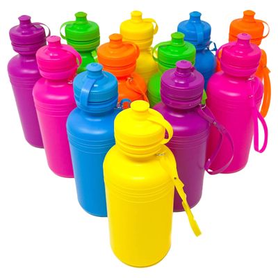 Podzly 12 Neon Bright Colors Plastic Water Bottles - Fun for Every Occasion, Party Favor, Personalized Sports Bottle - Trendy Beach Companion, and Ultimate Summer Activities Present for Kids
