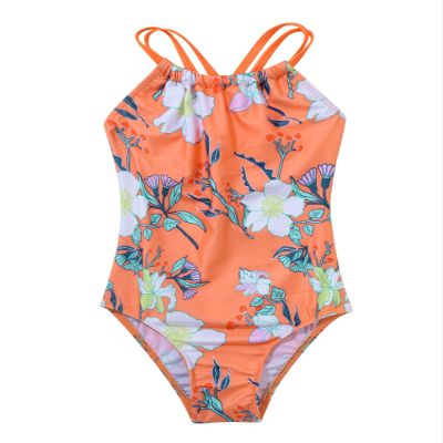 YONGHS Toddler Baby Girls One Piece Bikini Swimsuits Printed Swimwear Jumpsuits Summer Beach Bathing Suits Orange 14