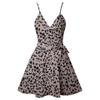 CASURESS Women Dress Summer V Neck Mini Floral Print Swing Dress Sleeveless Spaghetti Strap Skater Dresses with Belt (Small, Leopard) view 4