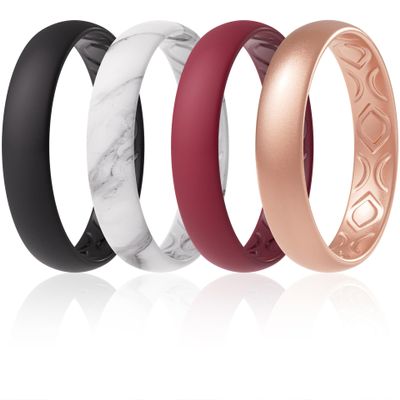 ThunderFit Women Breathable Silicone Bridal Rings Sets For Her, Wedding Bands - 4mm Wide, 1.5mm Thick - 1-12 Variety Multipack