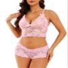 Lilosy Sexy Women Floral Lace Pajamas Lingerie Set High Waist Sheer Sleepwear See Through Nightwear Bow Ties Cami Shorts Bra and Panty 2 Piece Pink Medium view 1