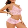 Lilosy Sexy Women Floral Lace Pajamas Lingerie Set High Waist Sheer Sleepwear See Through Nightwear Bow Ties Cami Shorts Bra and Panty 2 Piece Pink Medium view 2
