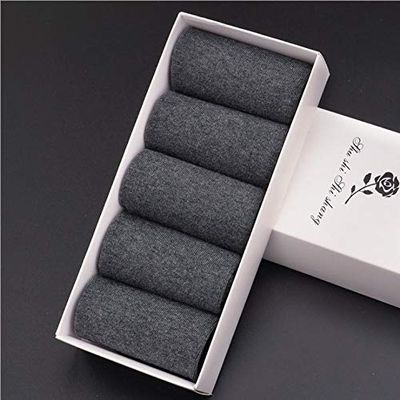 5 Pairs Mens Fashion Dress Cotton Socks Anti Deodorant Large Size Crew Socks Casual Standard Men Business Black Socks Set 45-48 (Color : Dark Grey, Size : M/L (46 48))