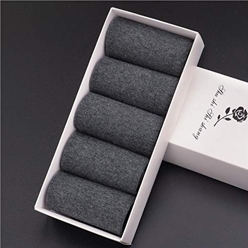 5 Pairs Mens Fashion Dress Cotton Socks Anti Deodorant Large Size Crew Socks Casual Standard Men Business Black Socks Set 45-48 (Color : Dark Grey, Size : M/L (46 48))
