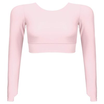 Hansber Women's Criss Cross Compression Crop Top Long Sleeve Yoga Sport Tops Sexy Workout Shirts with Thumb Holes Pink L