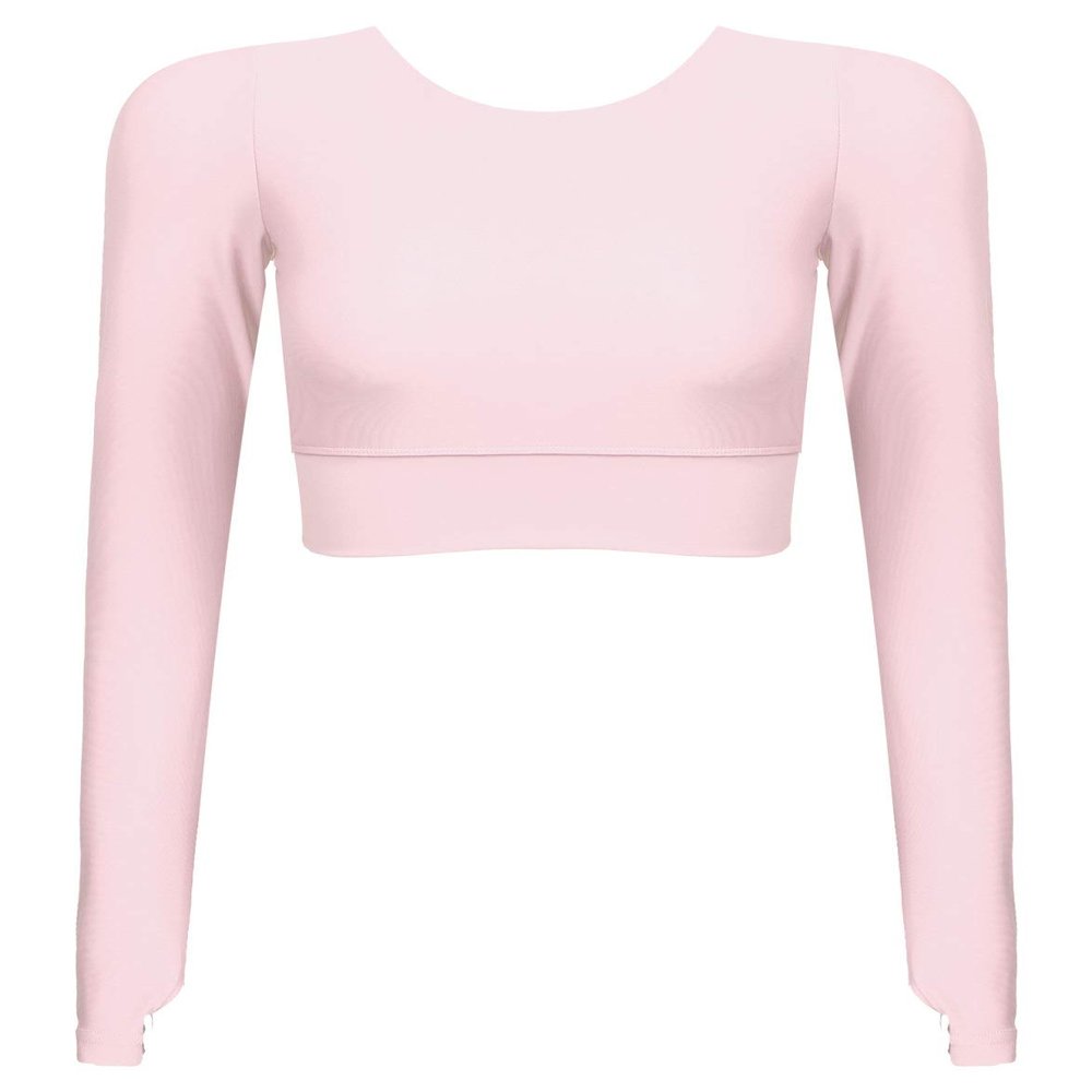 Hansber Women's Criss Cross Compression Crop Top Long Sleeve Yoga Sport Tops Sexy Workout Shirts with Thumb Holes Pink L