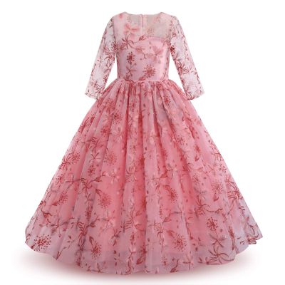 Little Big Girl Flower Tulle Dress Princess Pageant Birthday Party Wedding Formal Floor Long Dance Evening Maxi Gown Cameo Brown 11-12 Years