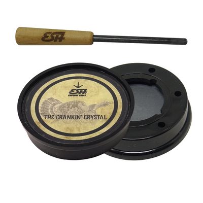 ESH Crankin Crystal 2-Sided Glass and Slate Turkey Pot Call with Hickory Striker Versatile Hunting Call for Realistic Hen Sounds Ideal for Beginners & Pros