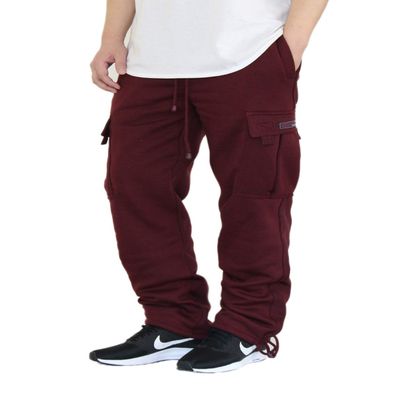 AIRNINE Men's Fleece Cargo Sweatpants Heavyweight S-6XL (Burgundy, Small)