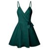 CASURESS Women Dress Summer V Neck Mini Floral Print Swing Dress Sleeveless Spaghetti Strap Skater Dresses with Belt (X-Large, Green) view 4