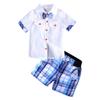 MYGBCPJS Little Boys 2Pcs Summer Outfits Set Short Sleeve Clothes Bowtie Button-Down Shirt + Plaid Shorts view 1