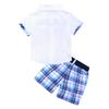 MYGBCPJS Little Boys 2Pcs Summer Outfits Set Short Sleeve Clothes Bowtie Button-Down Shirt + Plaid Shorts view 2