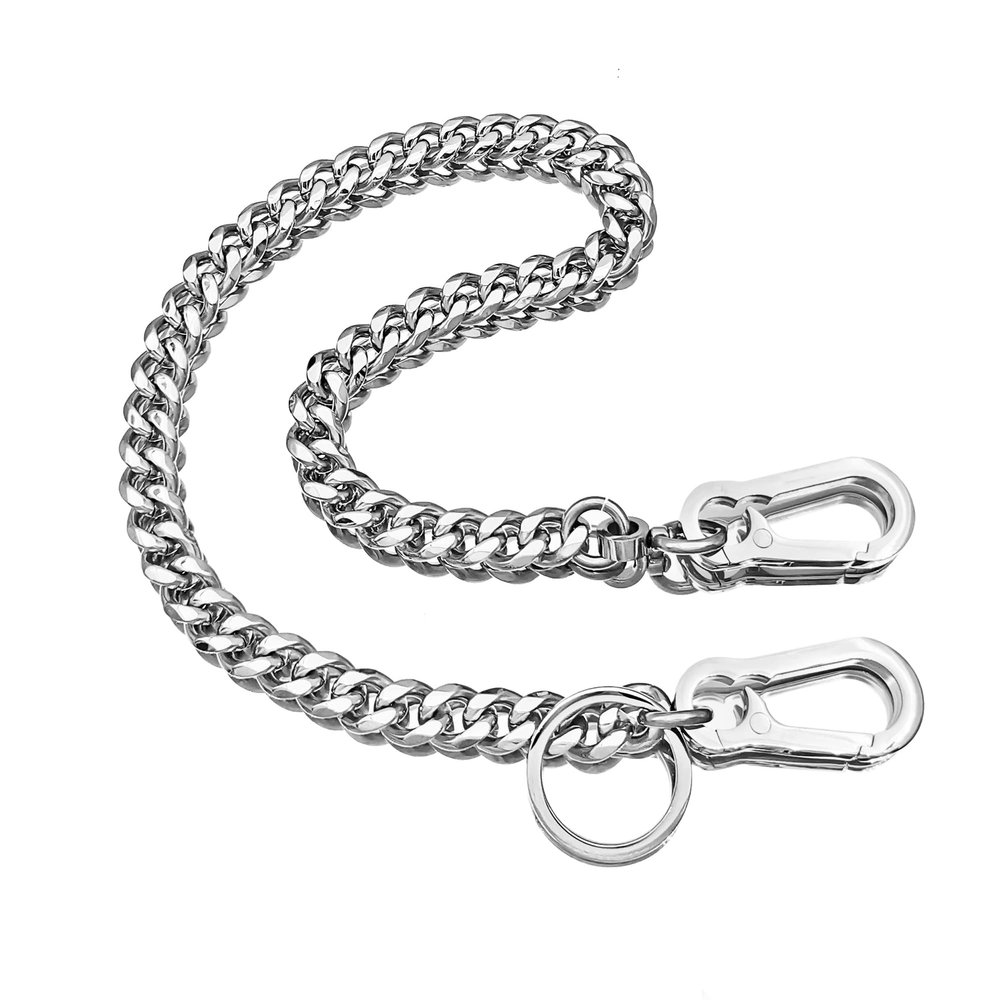 Tiasri Wallet Chain Biker Hip Hop Punk Gothic Cuban Chain, Heavy Waist Chain Suitable for Belt Loop, Wallet Key Chain,Stainless Steel Chain (style 1) 23.5"